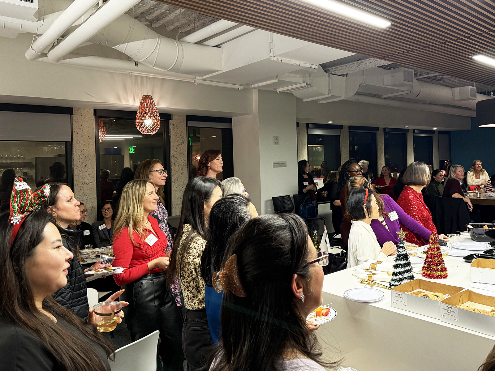 women at holiday party